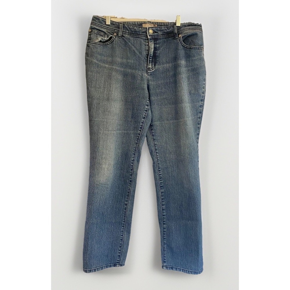 Chicos Denim‎ Blue Jeans Women's Size 1 Short Light Wash Embroidered Pockets